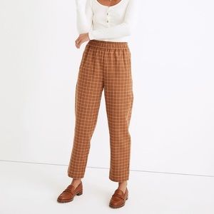 Madewell Waffleback Pull-On High Rise Tapered Pants - XS, Brown Windowpane